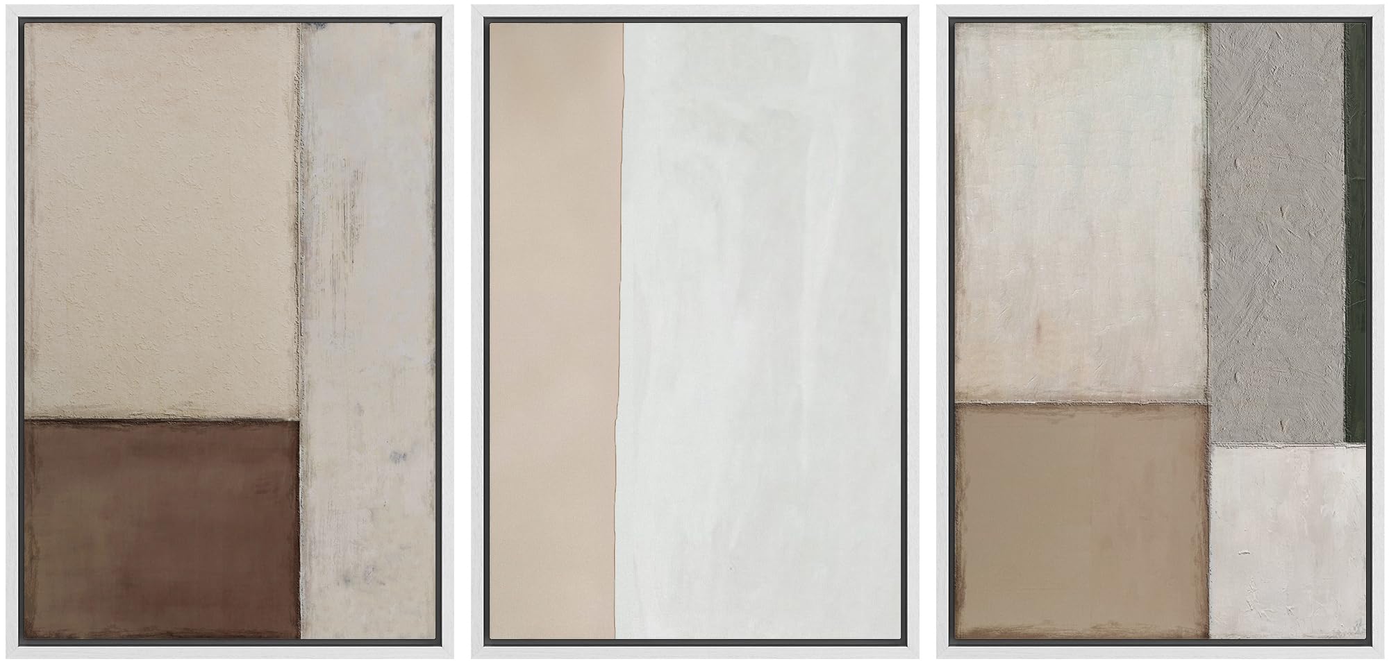 Signford Framed Canvas Print Wall Art Set Neutral Geometric Shapes Illustrations Modern Art Relax/Calm For Living Room, Bedroom,