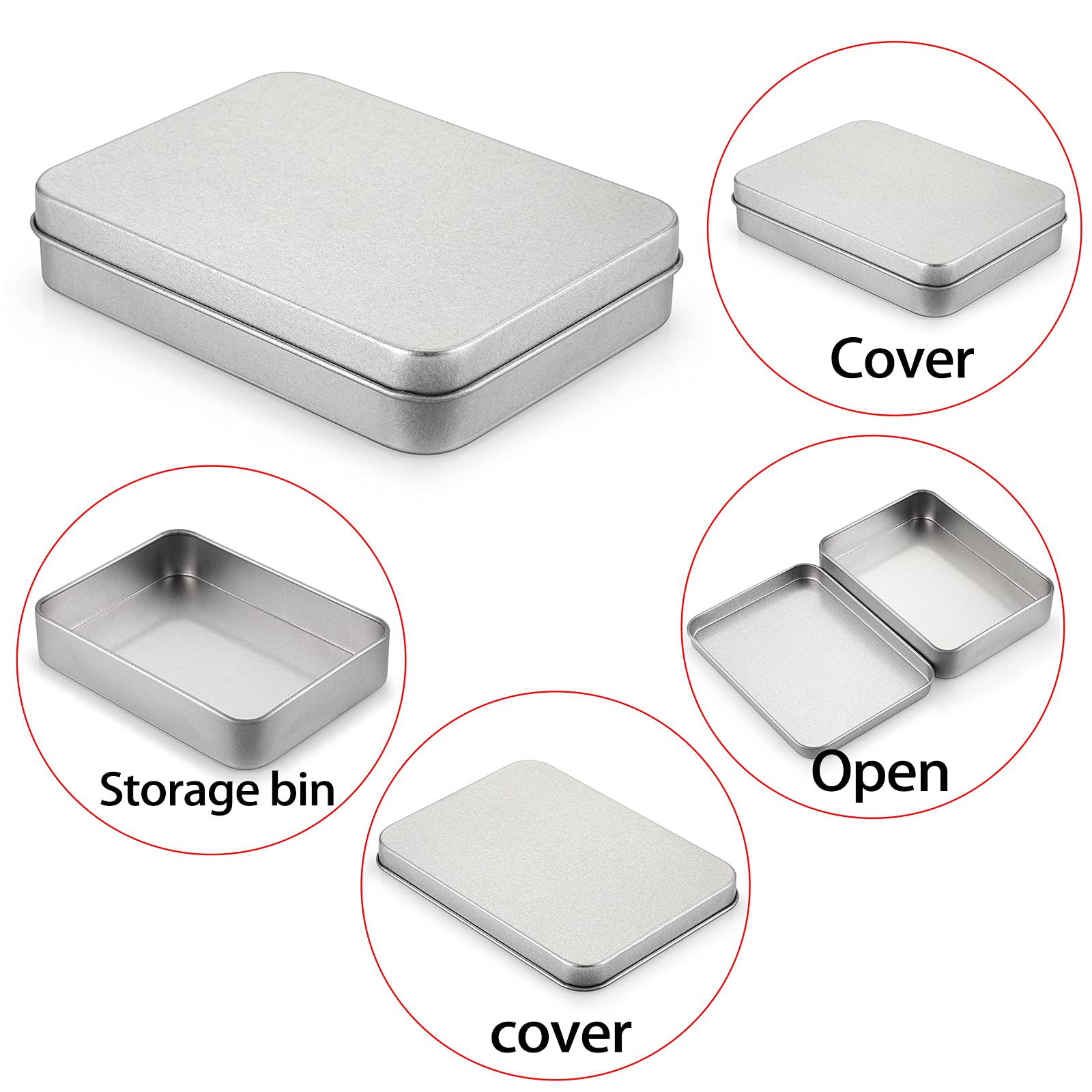 Juxyes Pack Of 12 Rectangular Storage Tins Box With Lid, Metal Silver Empty Tins Box Containers Mini Storage Box Organizer For C