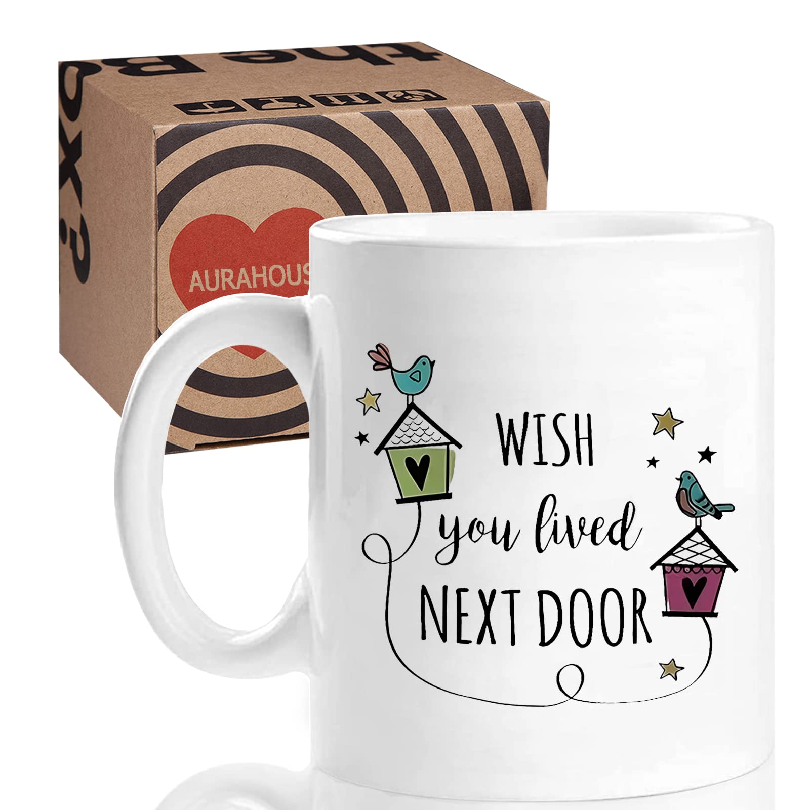 Aurahouse Wish You Lived Next Door Mug, Friendship Gifts for Women, Mothers Day Gifts for Mom Sister Friends, Birthday Gifts for