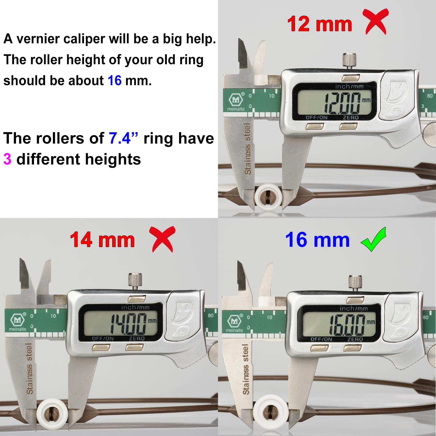 Jolaxy 7.4'' Microwave Turntable Ring with 16 mm Rollers  Microwave Oven Tray Support  Glass Plate Rotating Roller Ring  Ring Outer Diameter 7.4 inches (18.8 cm)  Roller Height 16 mm