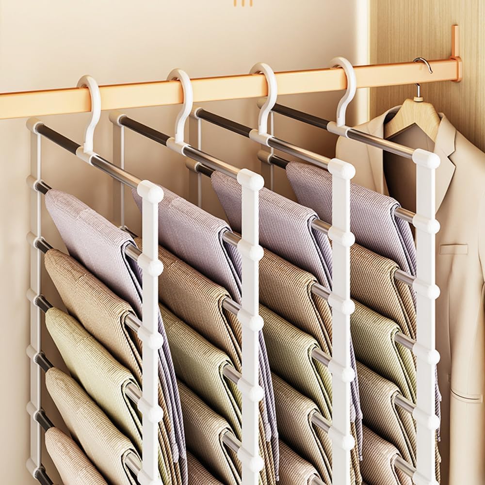 Nublix 7 Layer Pants Hanger Stainless Steel | Closet Organizer For Trousers Jeans Towels | Space Saving Multi Tier Clothes Hange