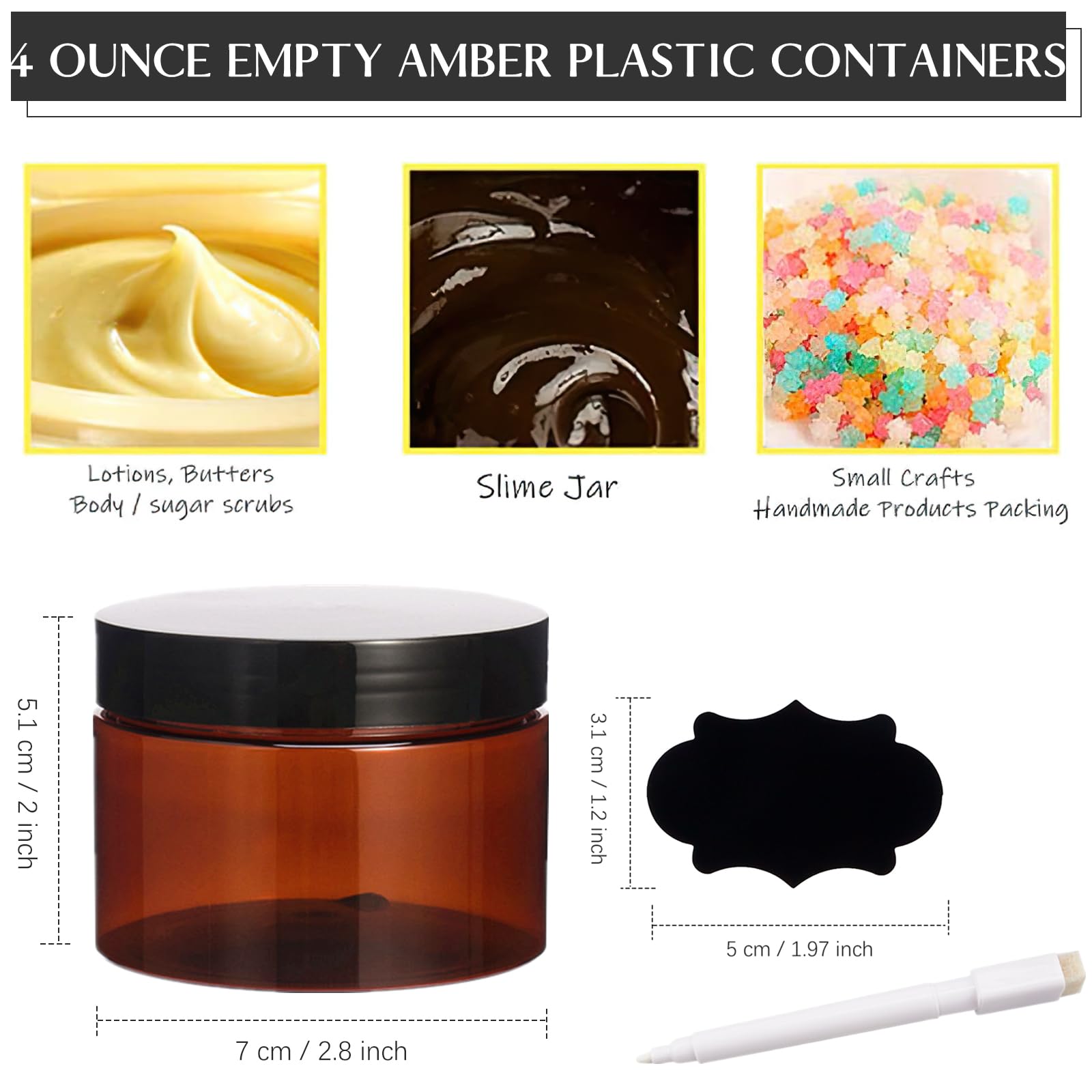Tuzazo 4 Oz Amber Plastic Cosmetic Jars Leak Proof Small Container With Lids For Cream, Lotion, Powder, Ointments, Beauty Produc