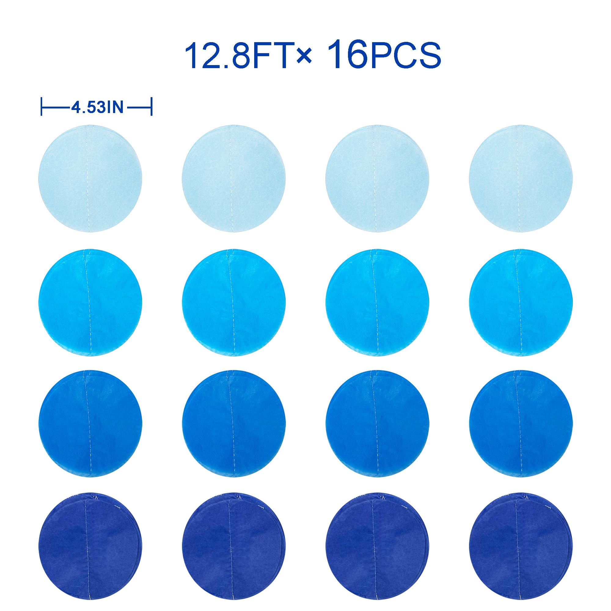 205 Ft Blue Party Decorations Ombre Navy Blue Circle Dot Backdrop Streamer Royal Blue Tissue Paper Polka Dot Hanging Garland For