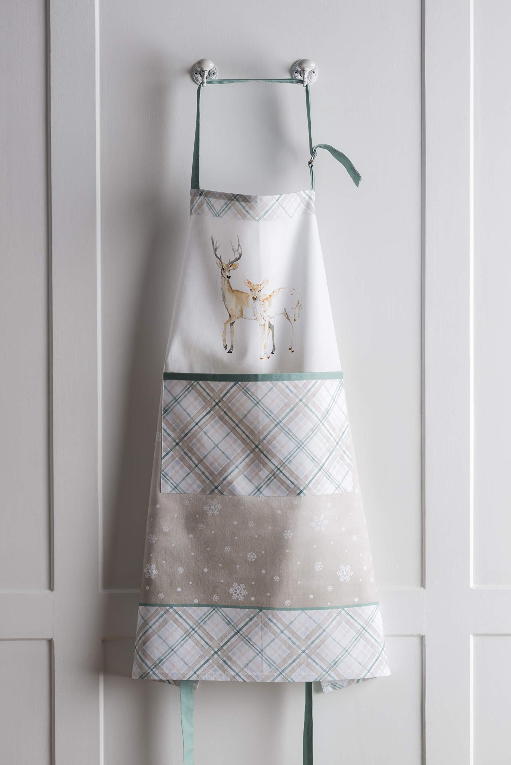 Maison D' Hermine Deer In The Woods 100% Cotton 1 Piece Kitchen Apron With An Adjustable Neck & Front Pocket With Long Ties For