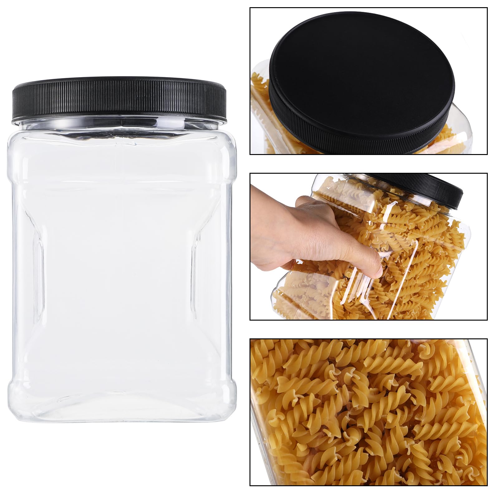 Lawei Square Plastic Jars With Lids - Clear Empty Storage Containers For Food Storage, Plastic Food Jars With Easy Grip Handles