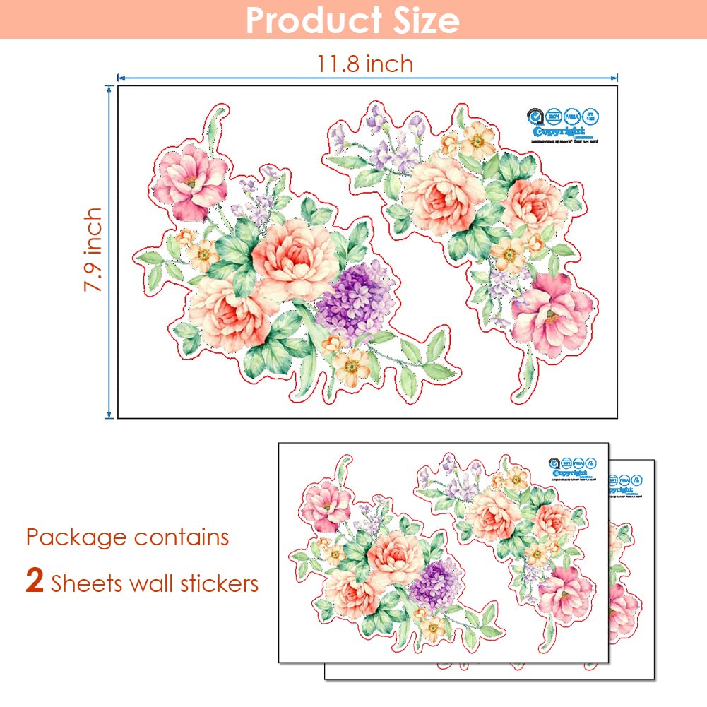Witkey 2Pcs/Set Nobility Peony Floral Flowers Bathroom Toilet Wall Arts Decals Decors Removable Stickers For Bedroom Living Room