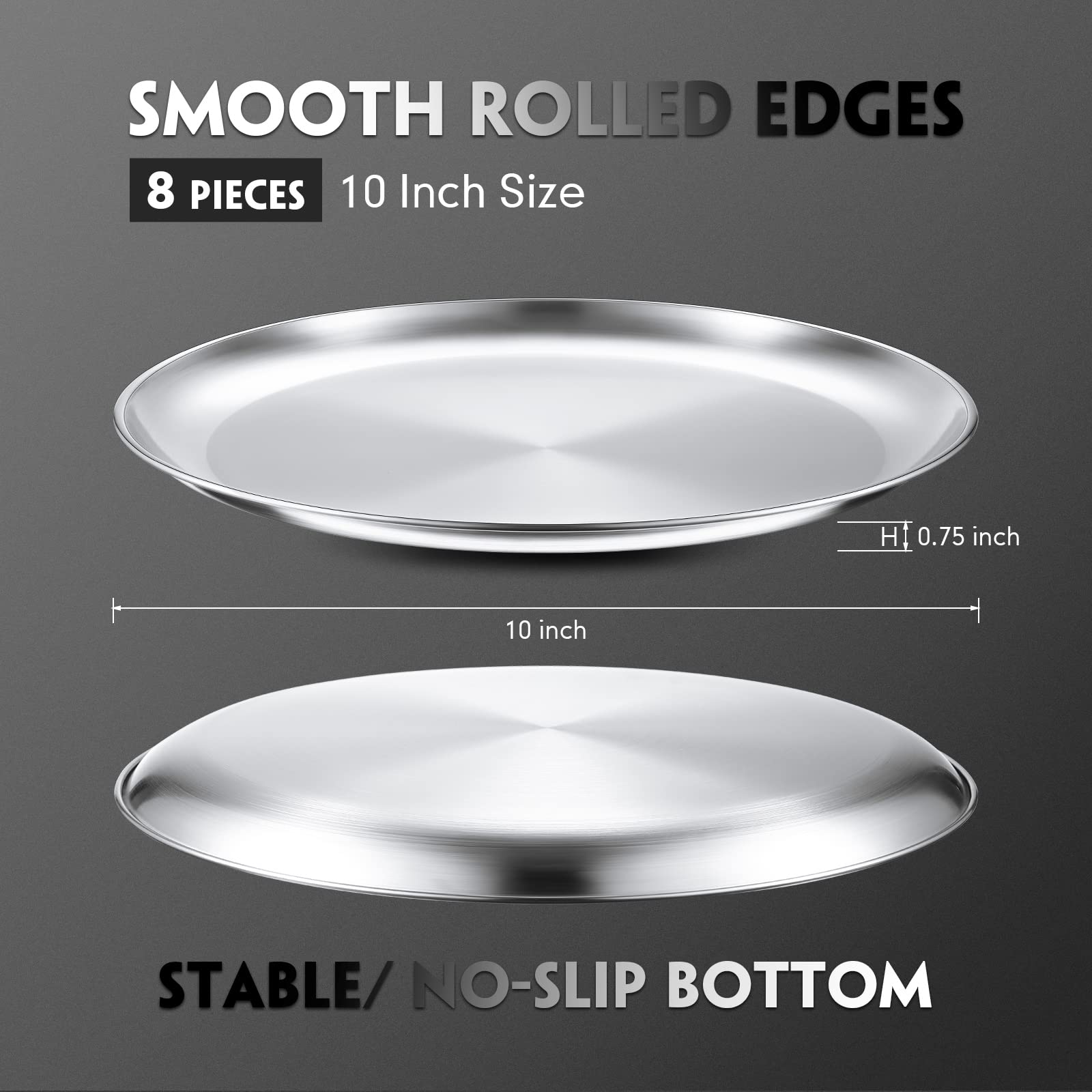Thenshop 8 Pieces Stainless Steel Round Pizza Pans, 10 Inch, Rust Free, Reusable, Easy To Clean, Suitable For Baking, Serving, A