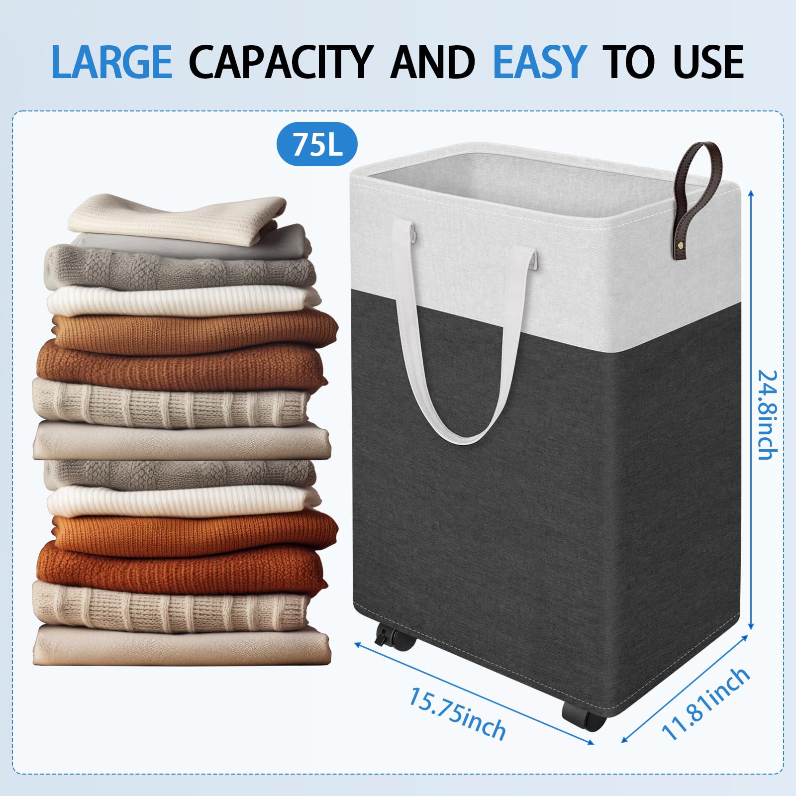 Homehacks Rolling Large Laundry Hamper Large Collapsible Basket On Wheels, Waterproof Clothes Hamper, Narrow Corner Clothes Bins
