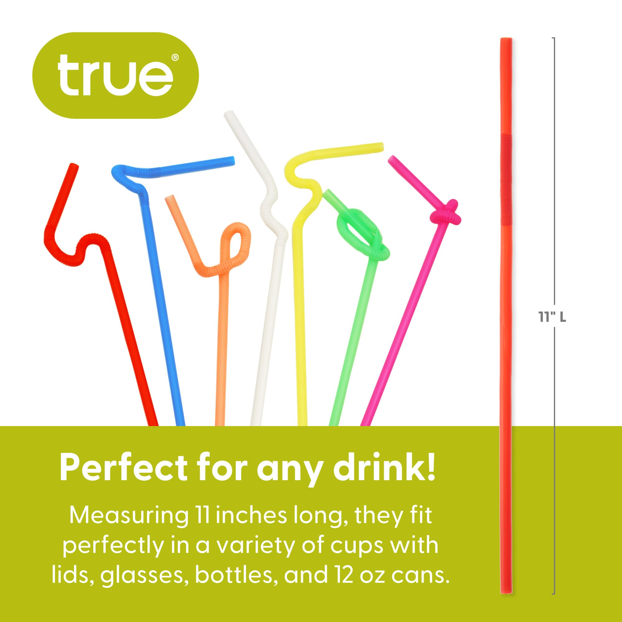 True Ultra Bendy Disposable Flexible Long Straws For Cocktails Smoothies Iced Coffee, Home Bar, Party Supplies, Set Of 50, Multi