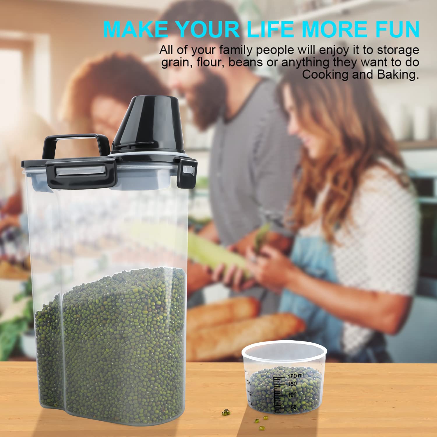 Uppetly Rice Airtight Dry Food Storage Containers, Bpa Free Plastic Storage Bin Dispenser With Pourable Spout, Measuring Cup For
