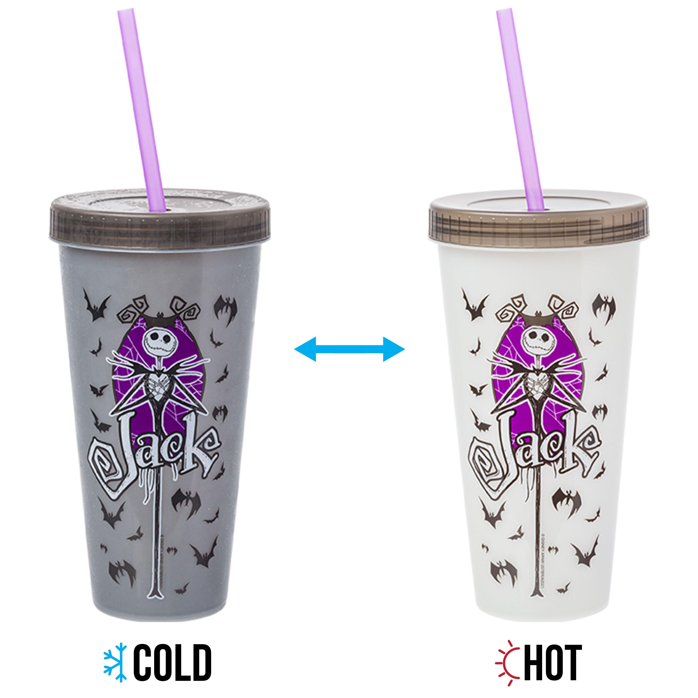 Silver Buffalo Disney Nightmare Before Christmas Character Grid 4 Pack Color Change Plastic Tumbler, 24 Ounces