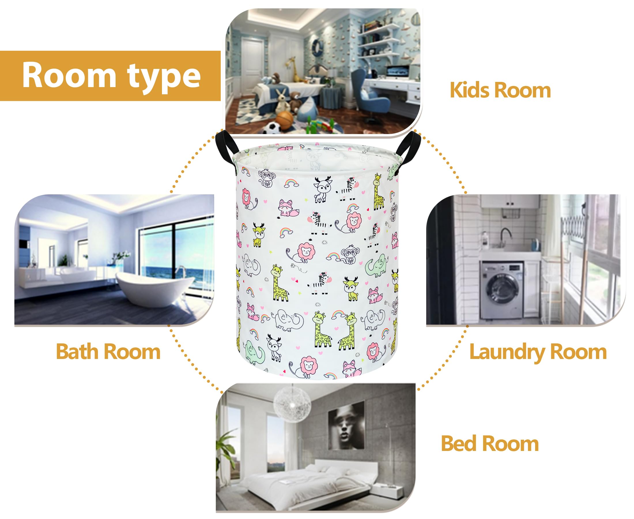 Vaivusto Baby Laundry Basket Kids Hamper,Animals Pattern Canvas Storage Bins Nursery Box For Boys And Girls Toy Gift For Women H