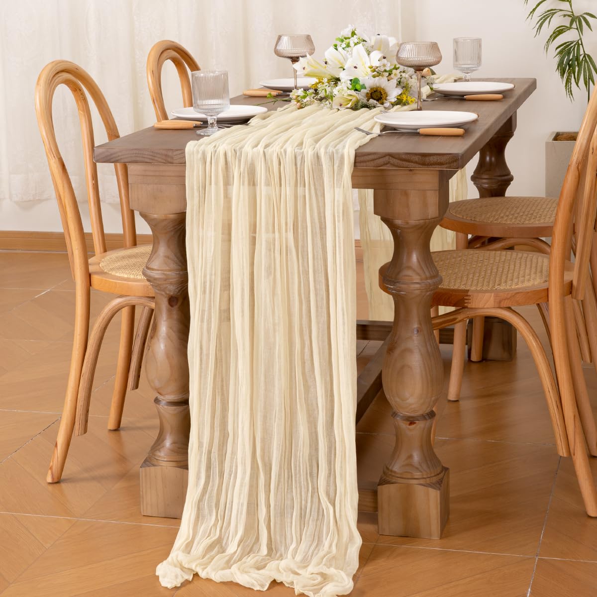 Socomi Fall Thanksgiving Table Runner Cheesecloth Table Runner 120 Inch 10Ft Boho Rustic Gauze Table Runner For Wedding Party Ba