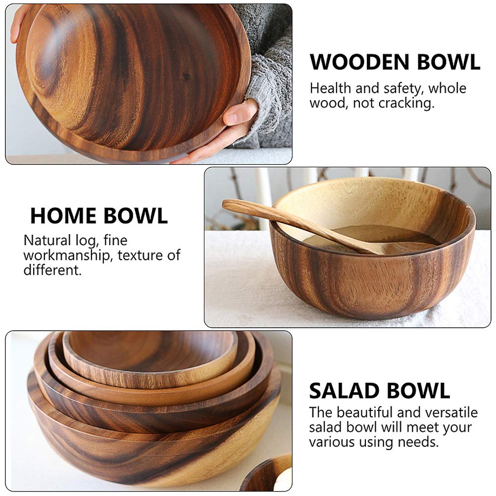 Cabilock Wooden Salad Bowl, Large Salad Mixing Bowl, Dessert Container Storage Holder Wood Bowl For Fruits, Salad 5.5X2.75Inch