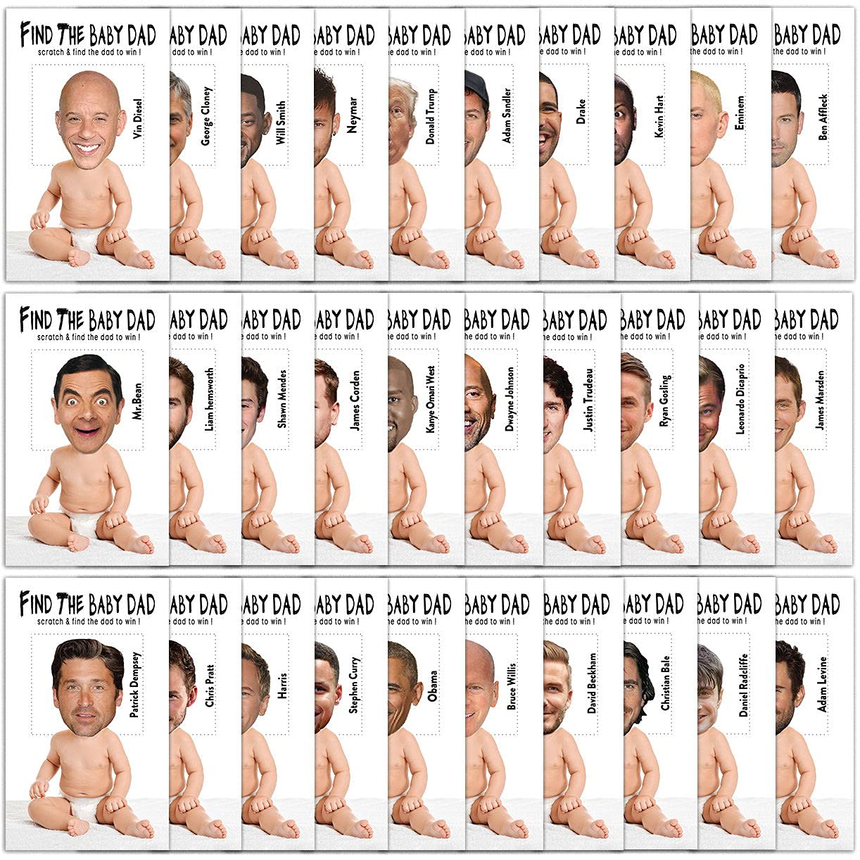 Baby Shower Games - Find The Baby Dad Scratch Off Celebrity Cards, Baby Shower Party Games Supplies - 36 Cards(Ba01-Bair)