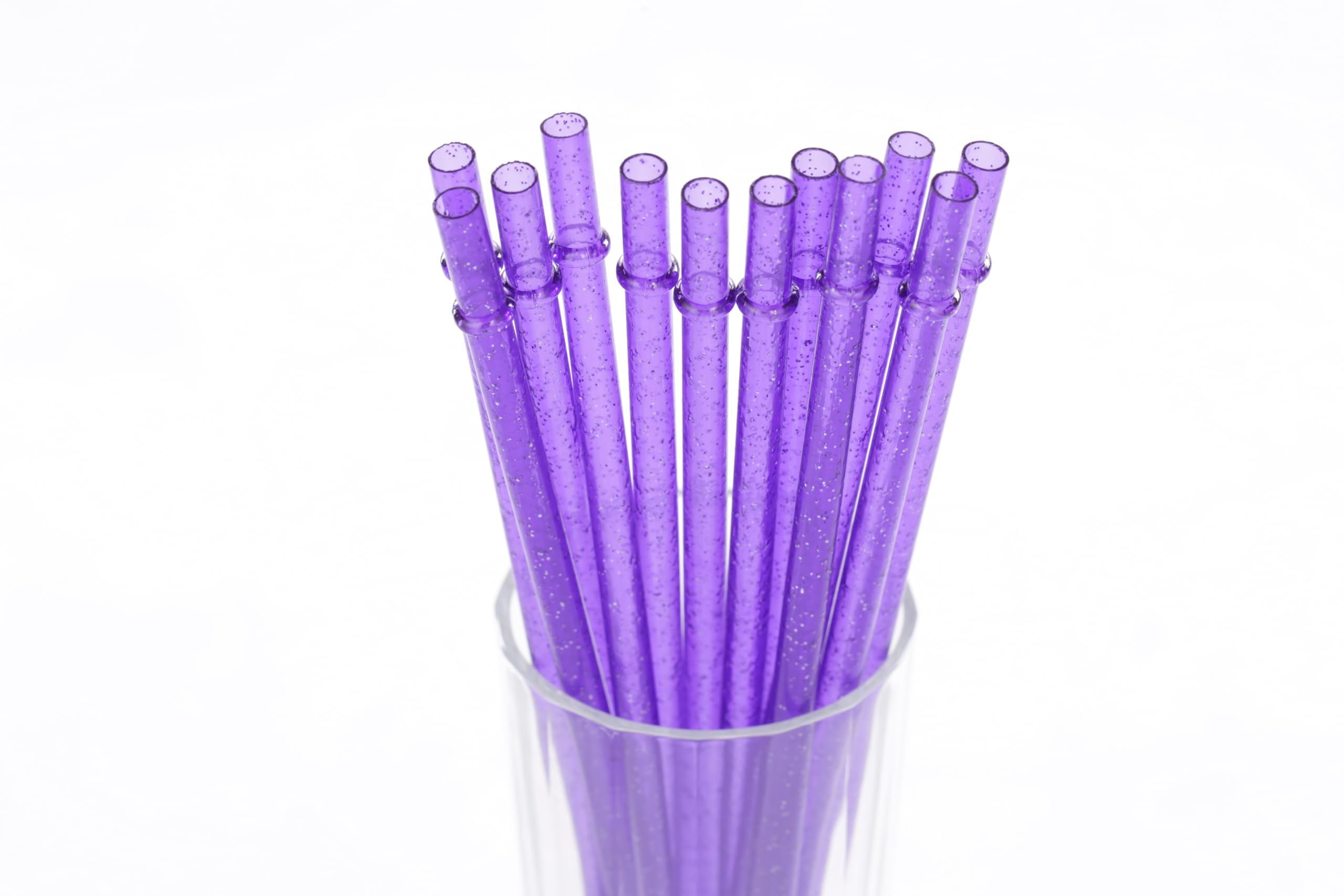 Dakoufish BPA-Free 12 Piece 11 Inch Reusable Clear Plastic Glitter Sparkle Drinking Straw Plus one Cleaning Brush (Purple,11inch