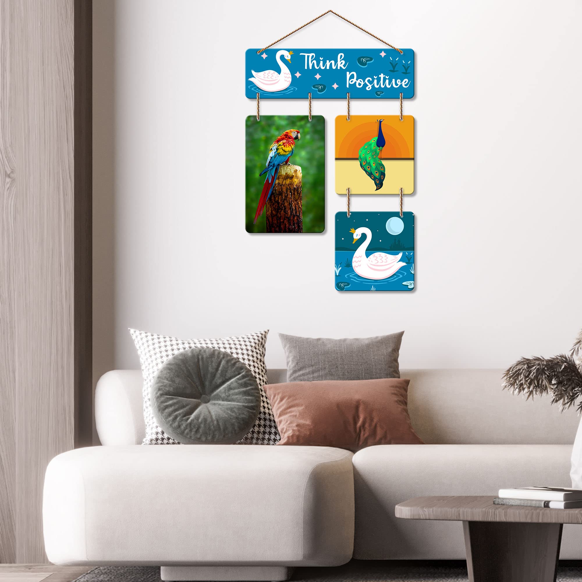 Artvibes Think Positive Decorative Wall Art Wood Hanging for Livingroom, Bedroom | Home Decor | Office | Gift | Quotes Item Artw