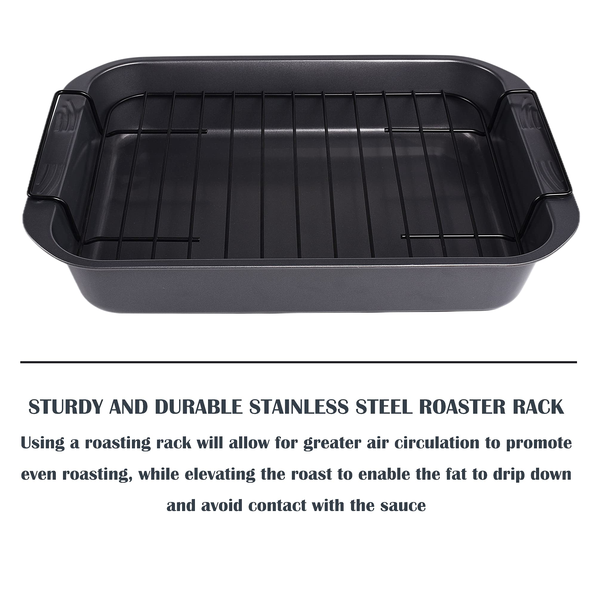 Kitcom Bakeware Nonstick Roaster, Nonstick Roasting Pan With Rack, Great For Roast Chicken, Roasts And Turkeys - 15 Inch X 11 In