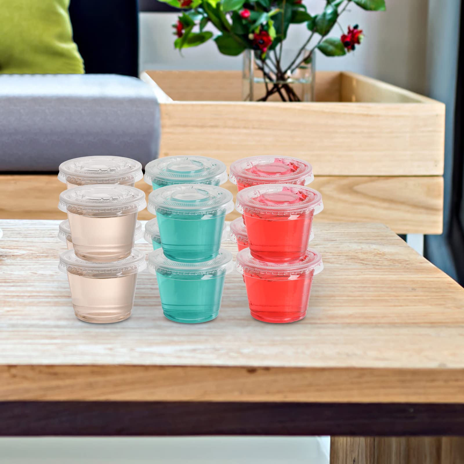 Hedume 600 Sets 1 Oz Disposable Portion Cups With Lids, Clear Jello Shot Cups, Plastic Souffle Portion Cups, Sampling Cups With
