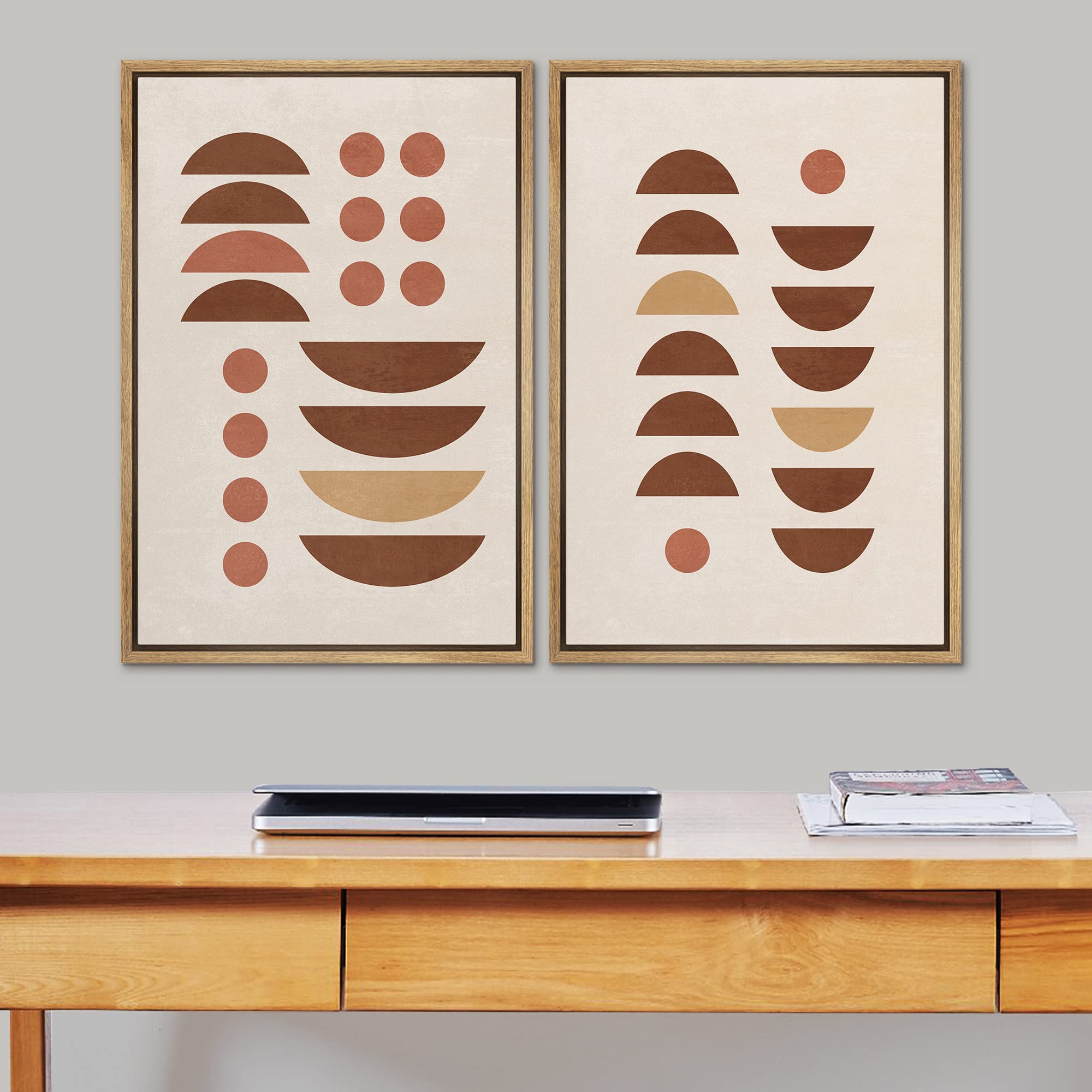 Signford Framed Canvas Print Wall Art Set Mid-Century Geometric Semi Circle Variety Abstract Shapes Illustrations Modern Art Dec