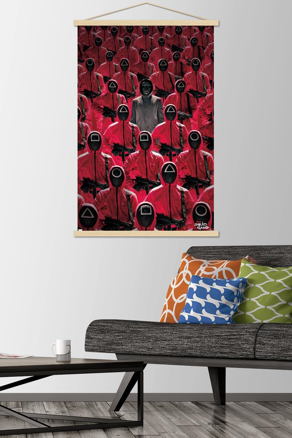 Trends International Netflix Squid Game - Key Art Wall Poster, 22.375'' X 34'', Premium Print And Beechwood Hanger Bundle