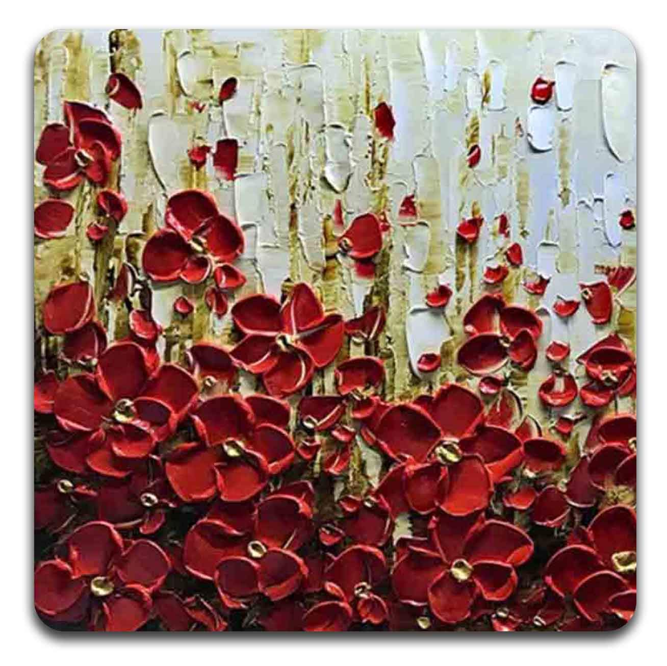 Red Oil Painting Square Coaster Set - Made Of Recycled Rubber - Set Of 4