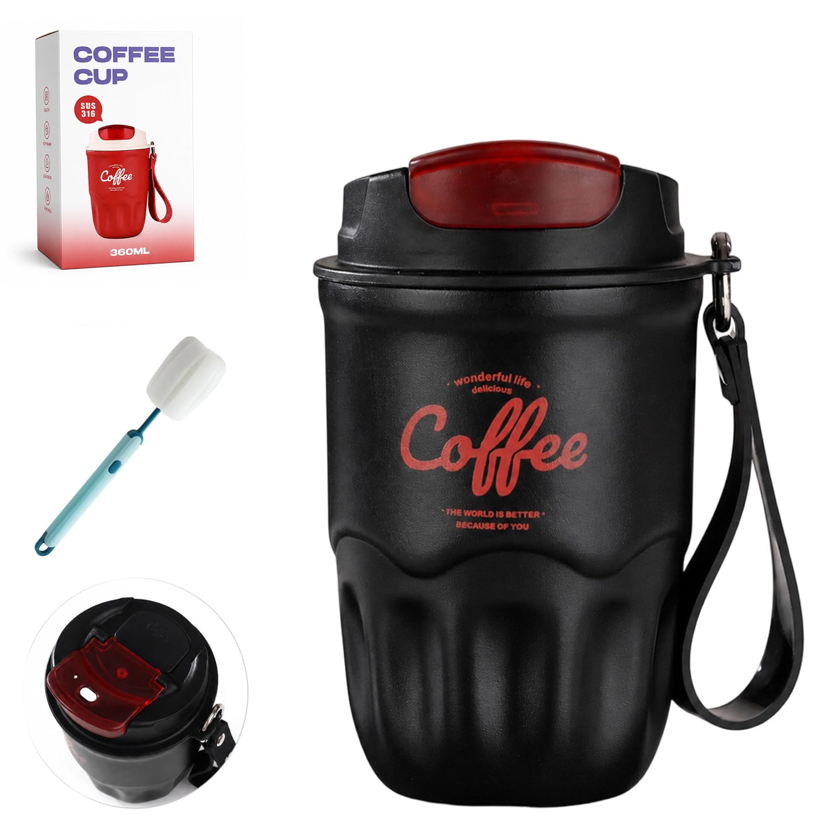 UWYJK Coffee Vacuum Flask, Portable Coffee Cup with Lid & Handle, Stainless Steel Insulated Water Bottle, Insulated Tumbler for 