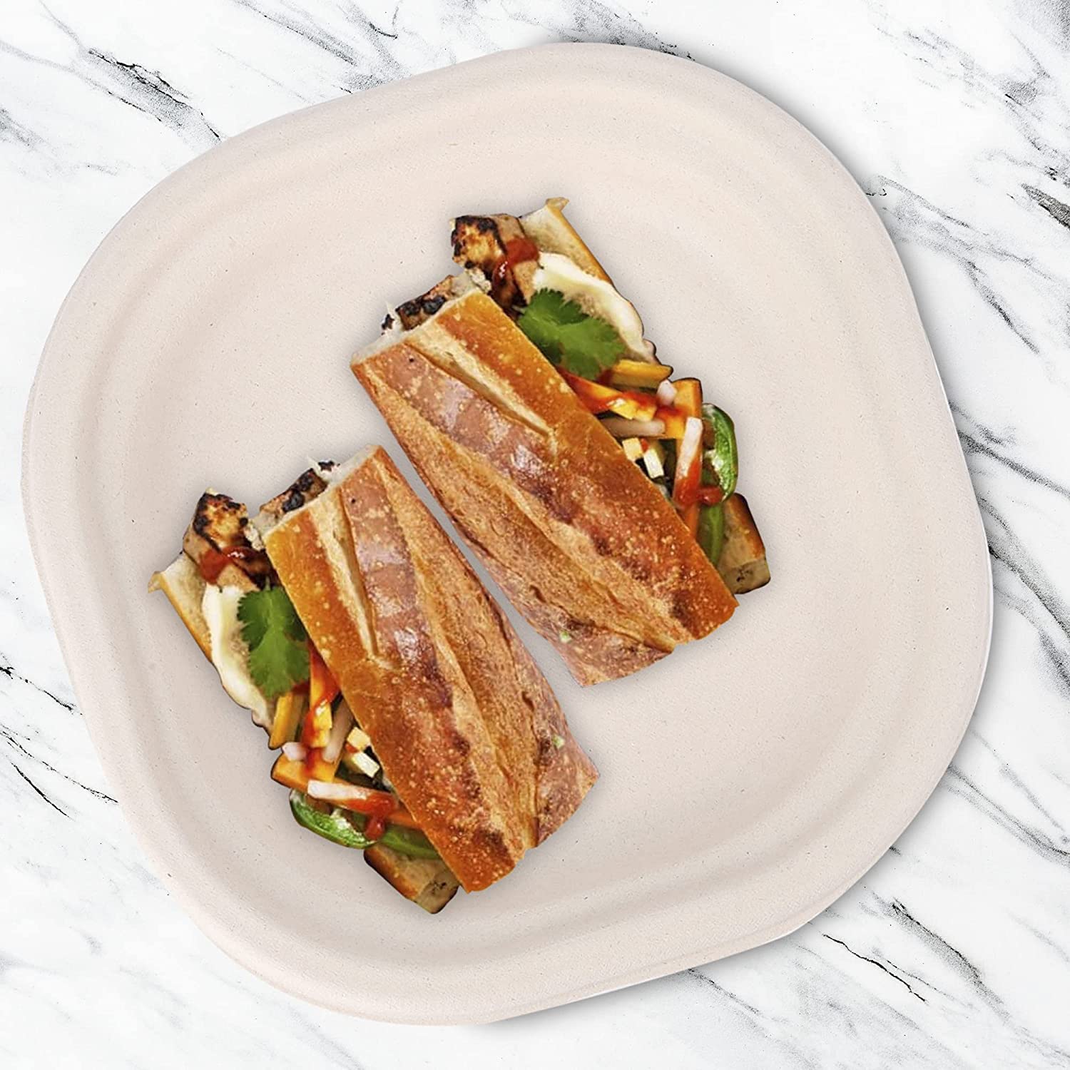 Sanwalsa Disposable Square Bagasse Paper Plates, 6 Inches Diameter, Set Of 25 Pcs - Beige