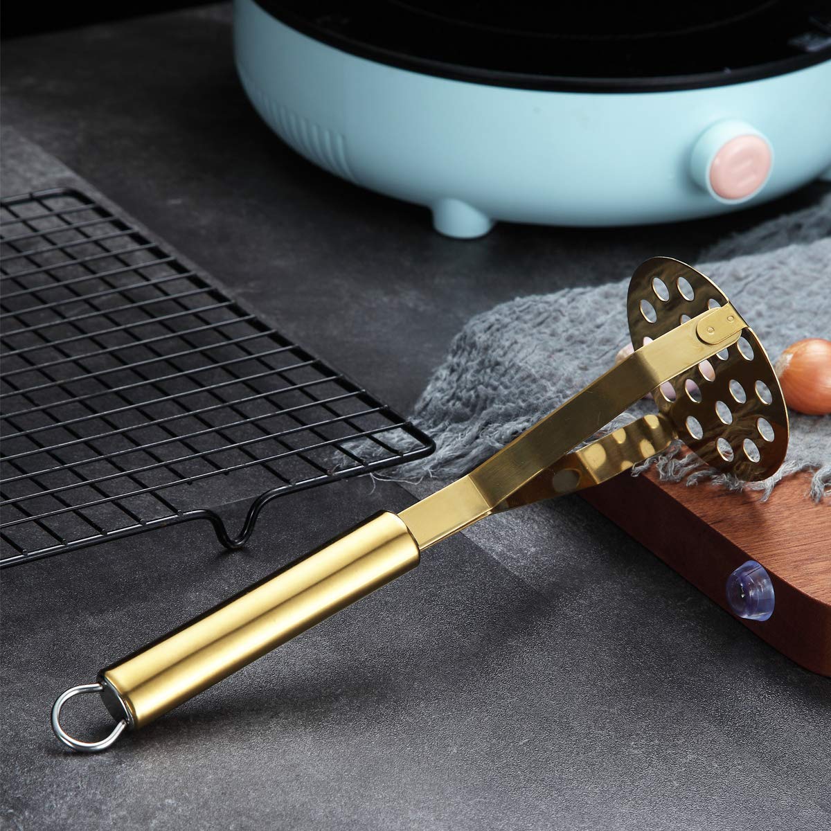 Berglander Potato Masher, Heavy Duty Stainless Steel Gold Potato Ricer With Titanium Plating, Masher, Kitchen Masher, Vegetable