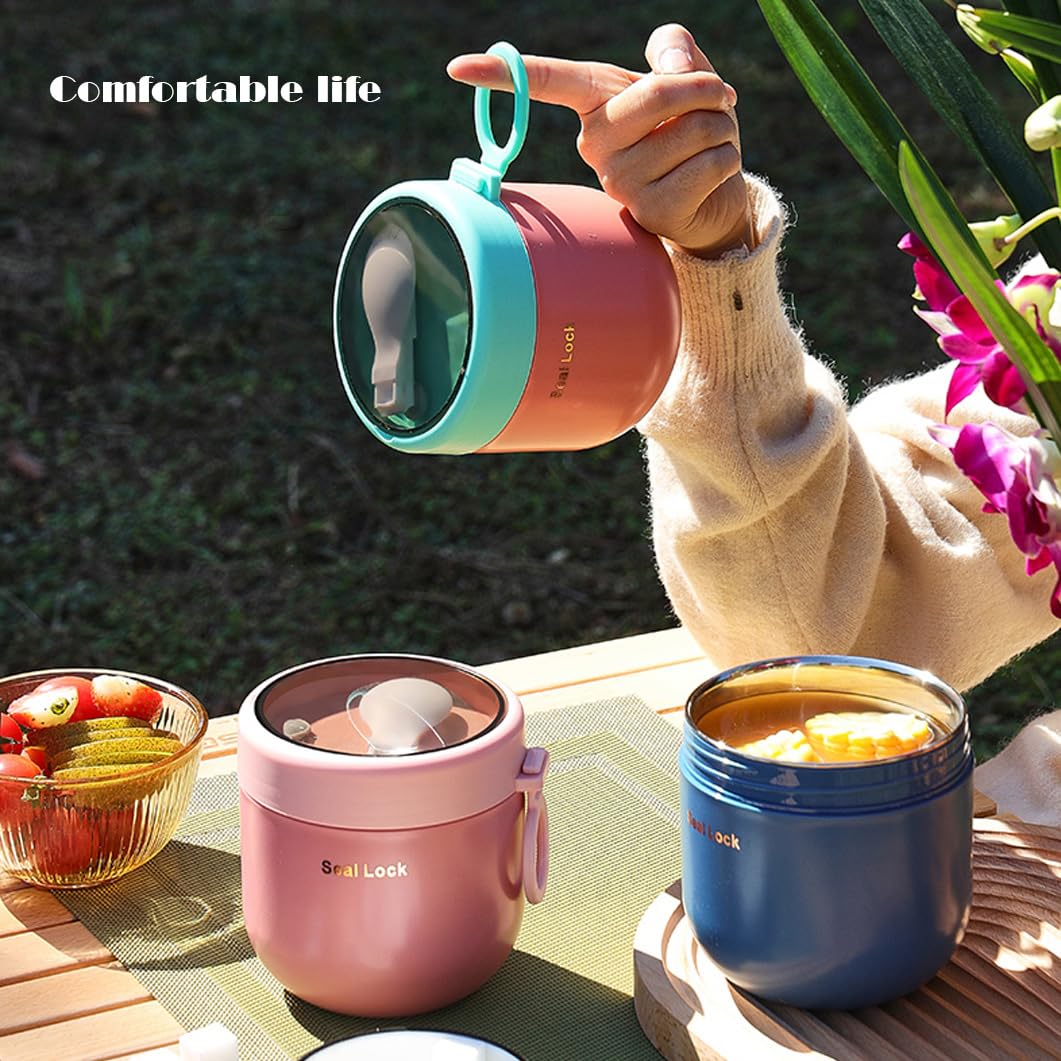 Piscepio Overnight Oat Containers With Lids And Reusable Plastic Spoons,17Oz Portable Stainless Steel Yogurt Breakfast On The Go