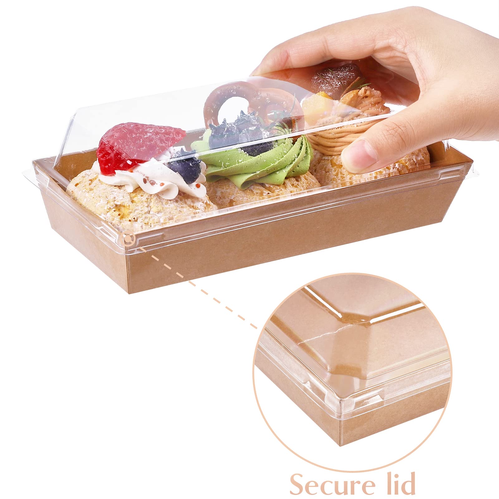 Ocmoiy Charcuterie Boxes With Clear Lids, 100 Pack Kraft Bakery Boxes, Cookie Boxes, Small Treat Boxes For Pastry, Sandwich, Cup