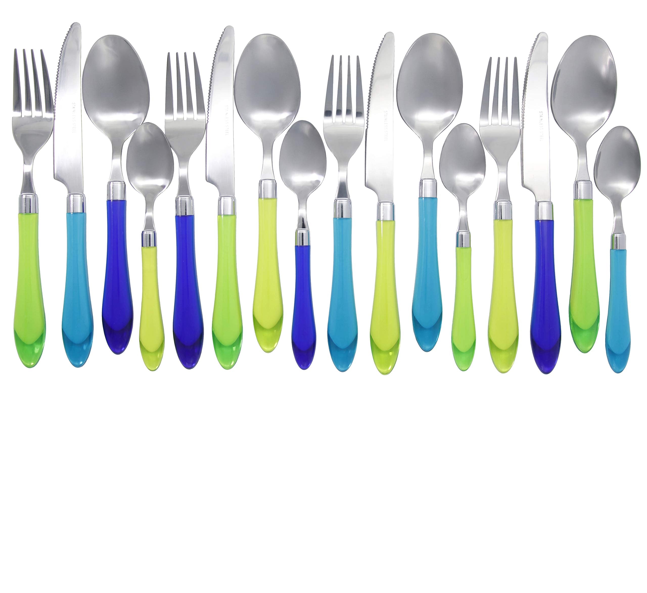 The Original Brink House Sea Blue Green Mix & Match Stainless Steel Cutlery Set With Translucent Handles / 16 Pieces With Metal