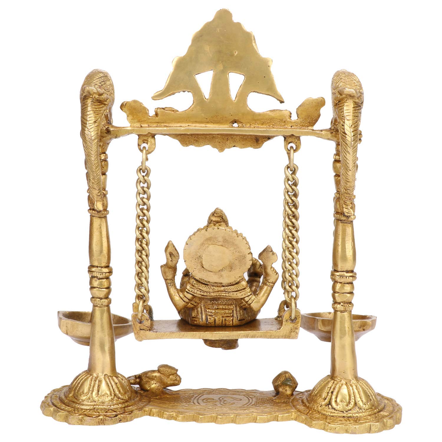 Kartique Brass Ganesh Jhula Idol | Ganesha On Swing Murti For Home, Mandir, Office Decor | Ganpati Bappa Statue For Housewarming