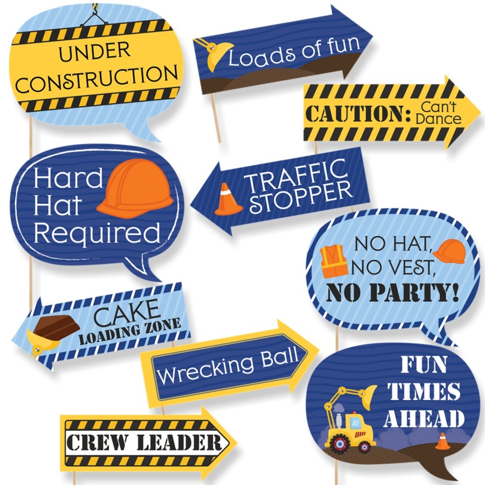 Big Dot Of Happiness Funny Construction Truck - Baby Shower Or Birthday Party Photo Booth Props Kit - 10 Piece