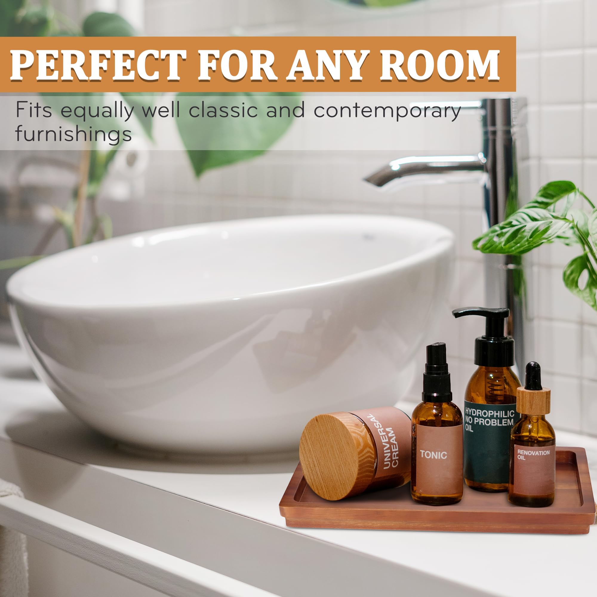 Bathroom Vanity Tray 11.8 X 5.9 Inches Of Natural Acacia Wood - Elegant Organizer For Cosmetics, Jewelry, Perfume, Candle, Key -