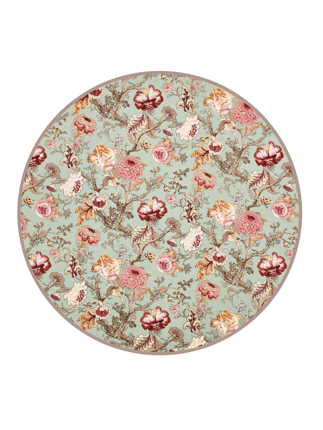 Clasiko 100% Cotton 6 Seater Round Table Cover; 72x72 Inches; Multicolor Flowers On Green