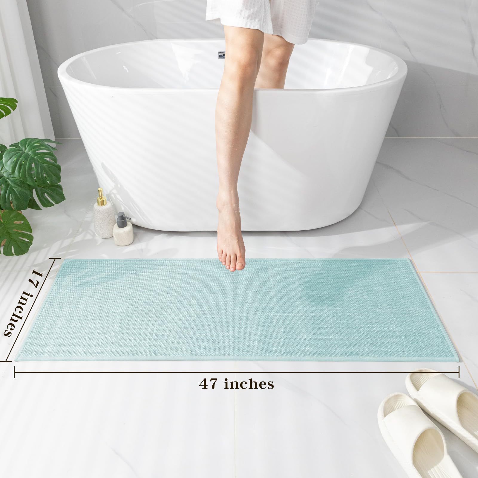 Chakme Bathroom Rugs Mat 47X17, Ultra Thin Non Slip Bath Mat Runner Quick Dry Absorbent Bath Mat For Bathroom Floor, (Light Blue