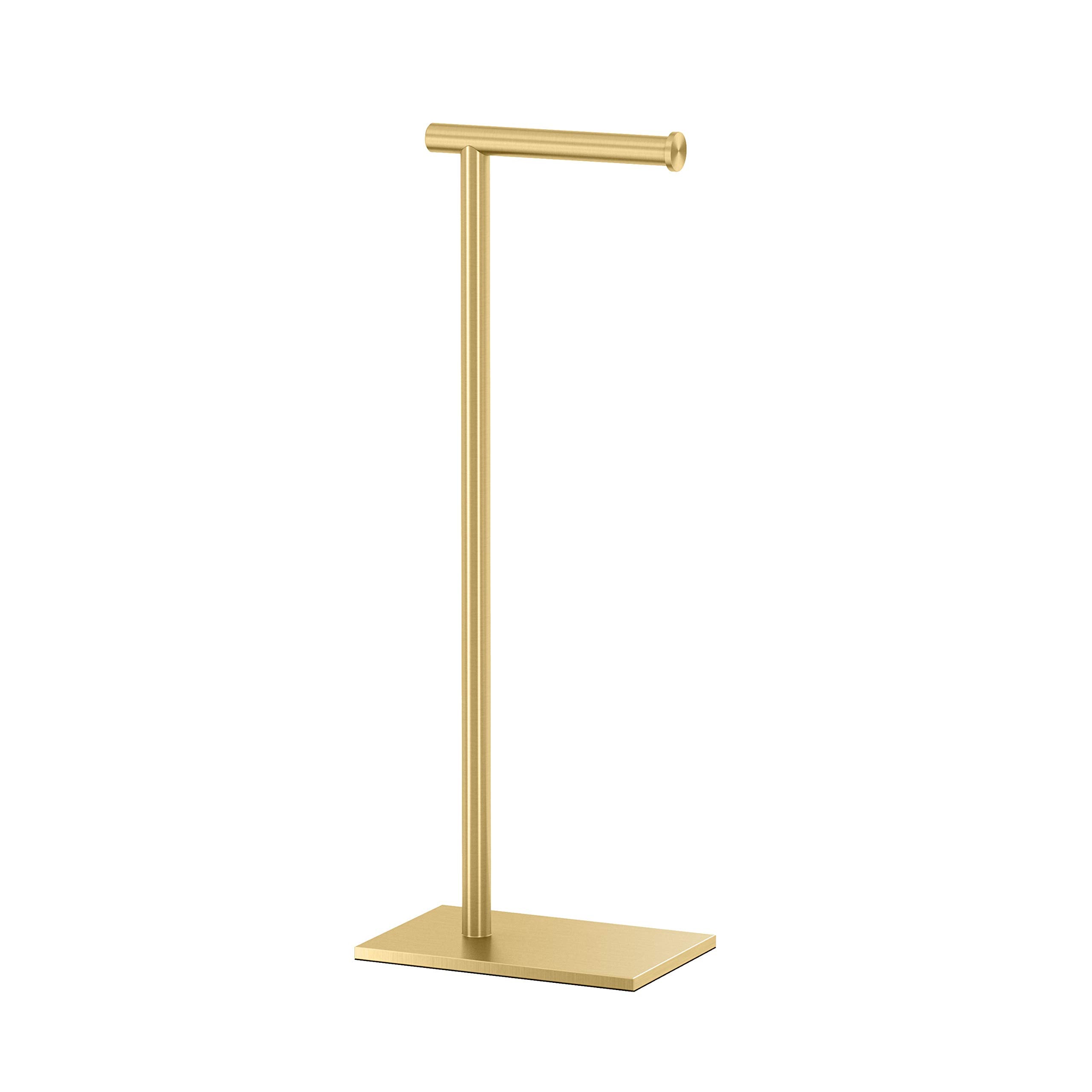 Gatco 1431B, Modern Rectangle Base Freestanding Toilet Paper Holder, 22.25   , Brushed Brass/Free Standing Toilet Tissue Holder
