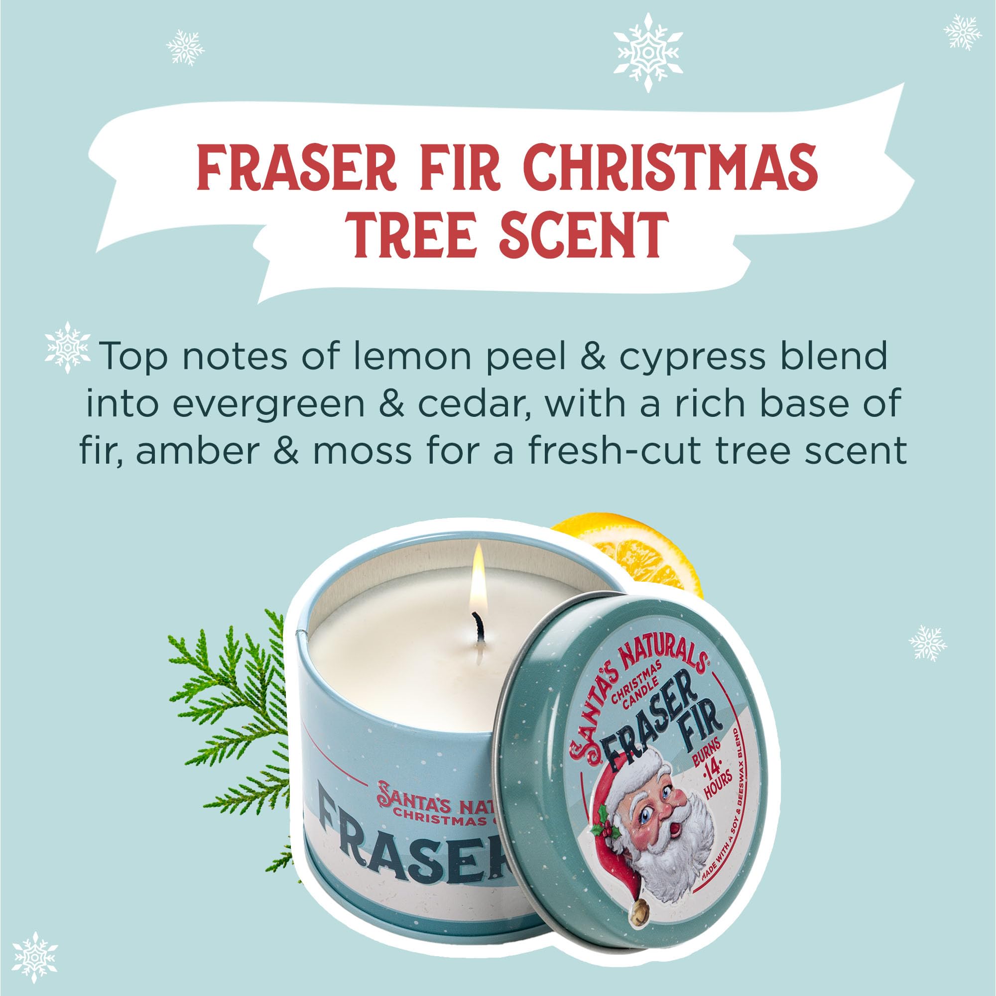Santa s Naturals Fraser Fir Christmas Mini Candles Gift Set for Holidays, Soy & Beeswax Blend, 3.5 oz Candles, 3-Pack