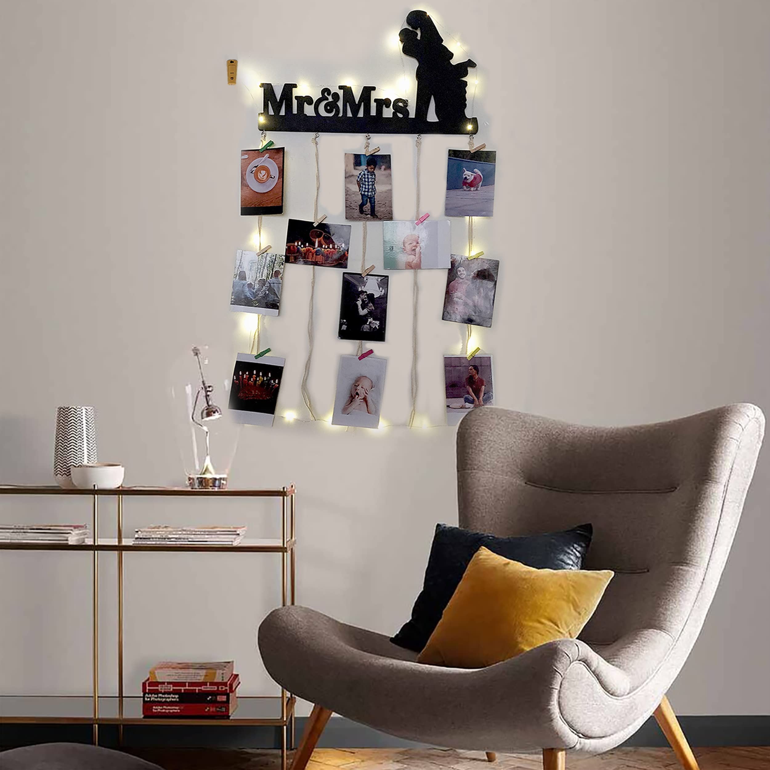 Vah Wooden Photo Frame With Led Light Photo Wall Hanging, Memories Wall Hanging, Hanging Photo Frames For Wall Decoration, Momen