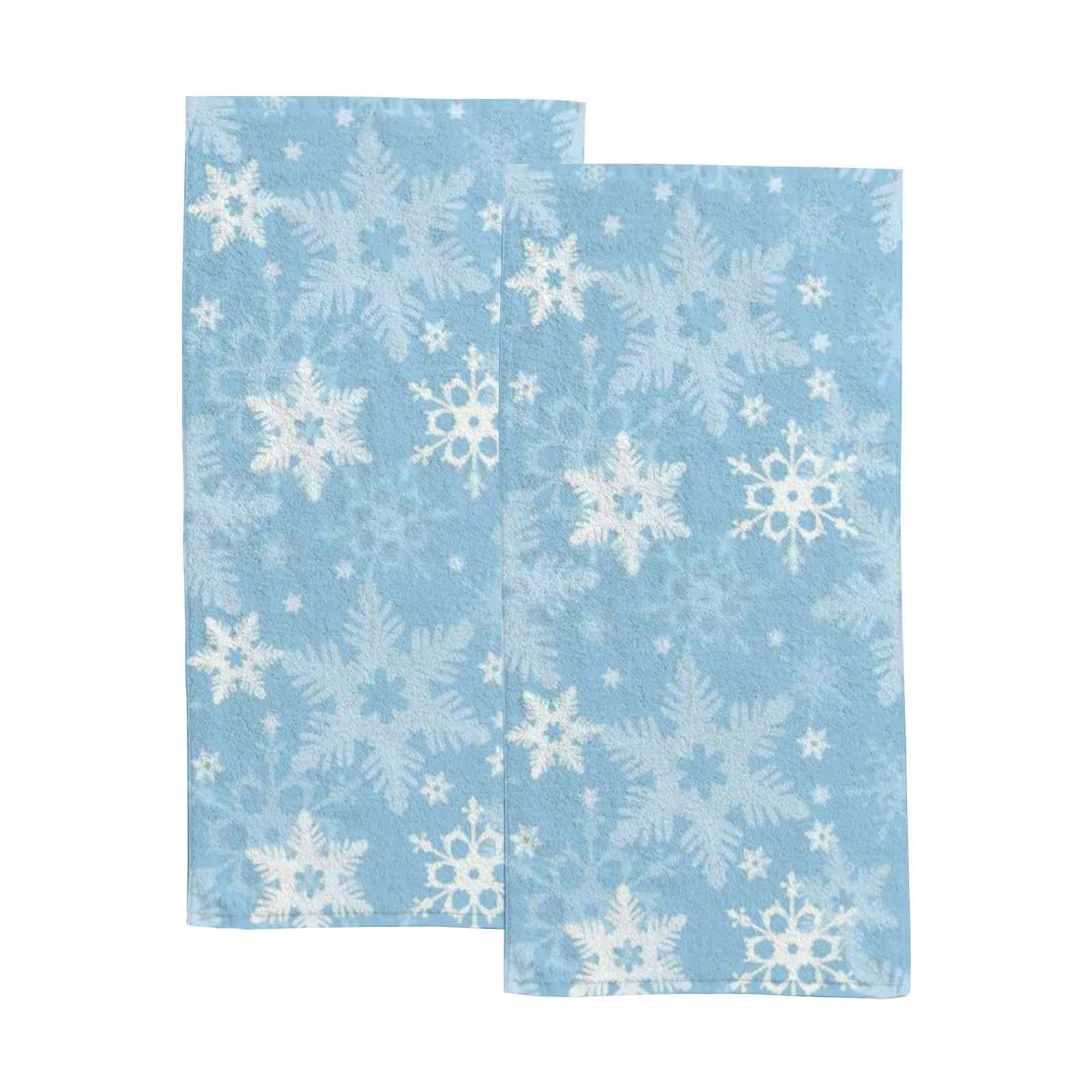 Vantaso Bath Hand Towels Set Of 2 Christmas Light Blue White Snow Soft And Absorbent Washcloths Kitchen Hand Towel For Bathroom