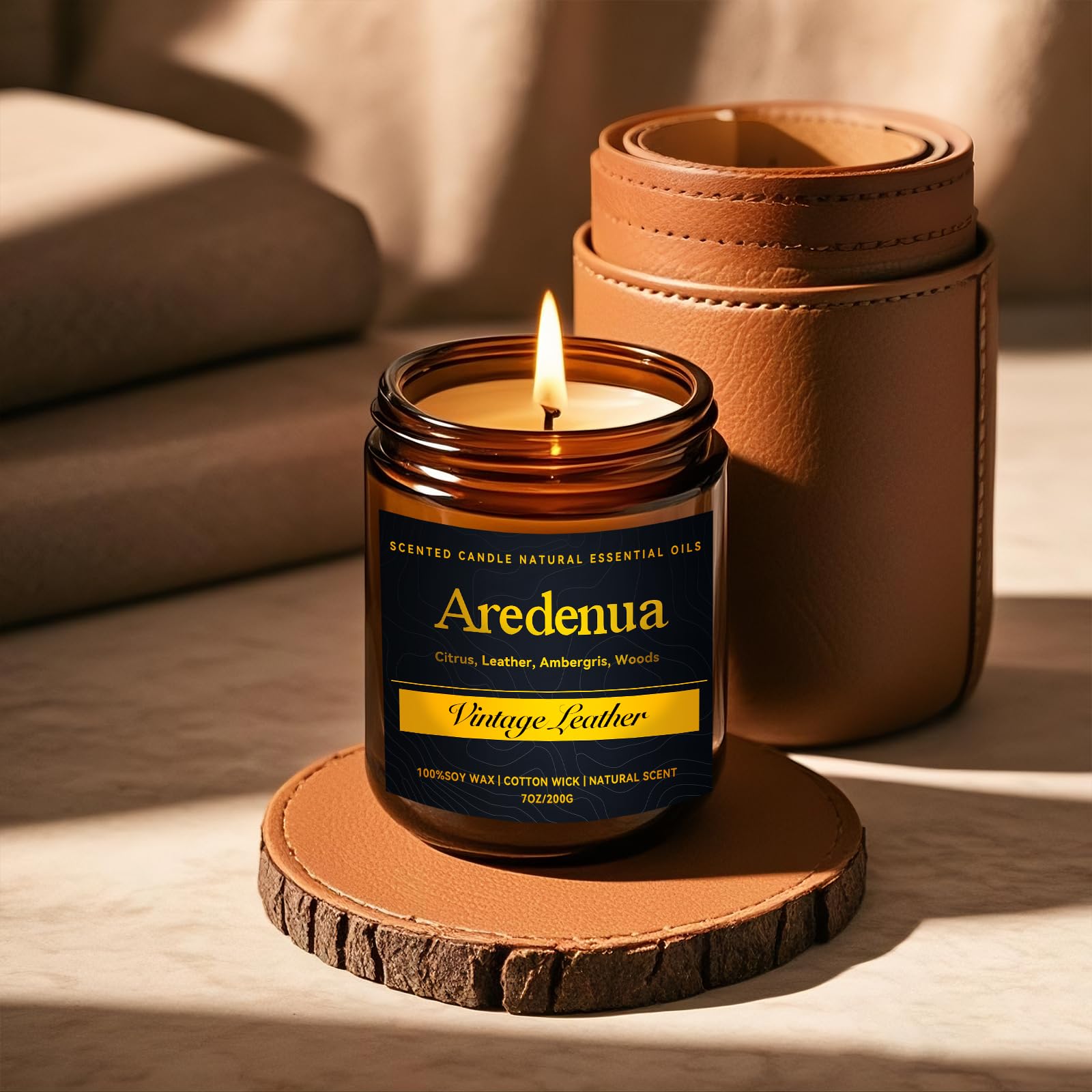 Vintage Leather Candle - Masculine Candles for Men, Soy Candles with Classic Leather Aroma, Long Lasting Manly Scented Candle fo
