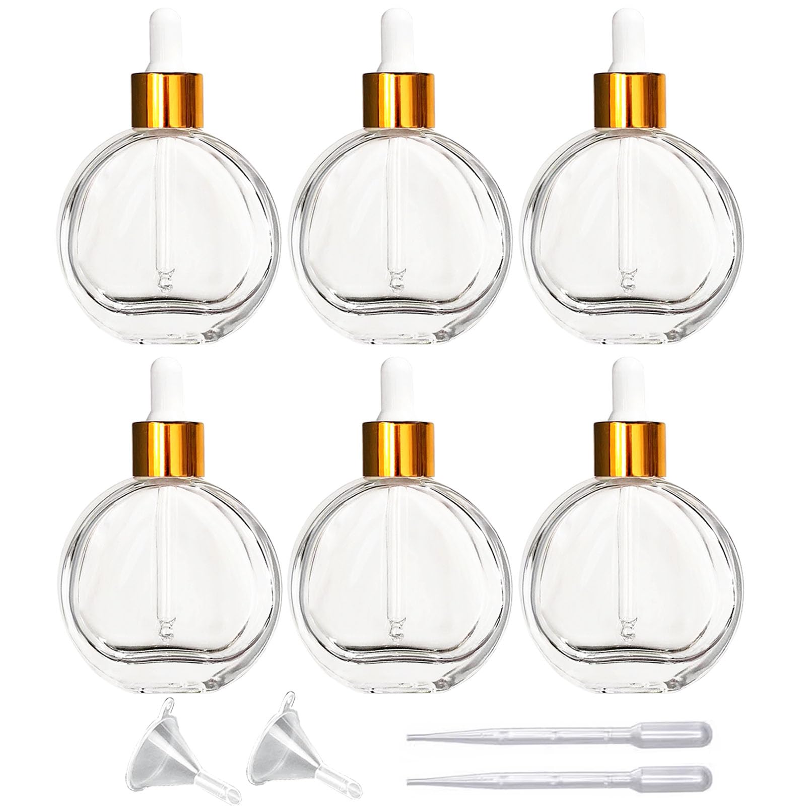 Pyawi 6Pcs, 2 Oz Glass Dropper Bottles For Essential Oils ,60Ml Flat Round Perfume Bottle With Eye Droppers, For Essential Oils,
