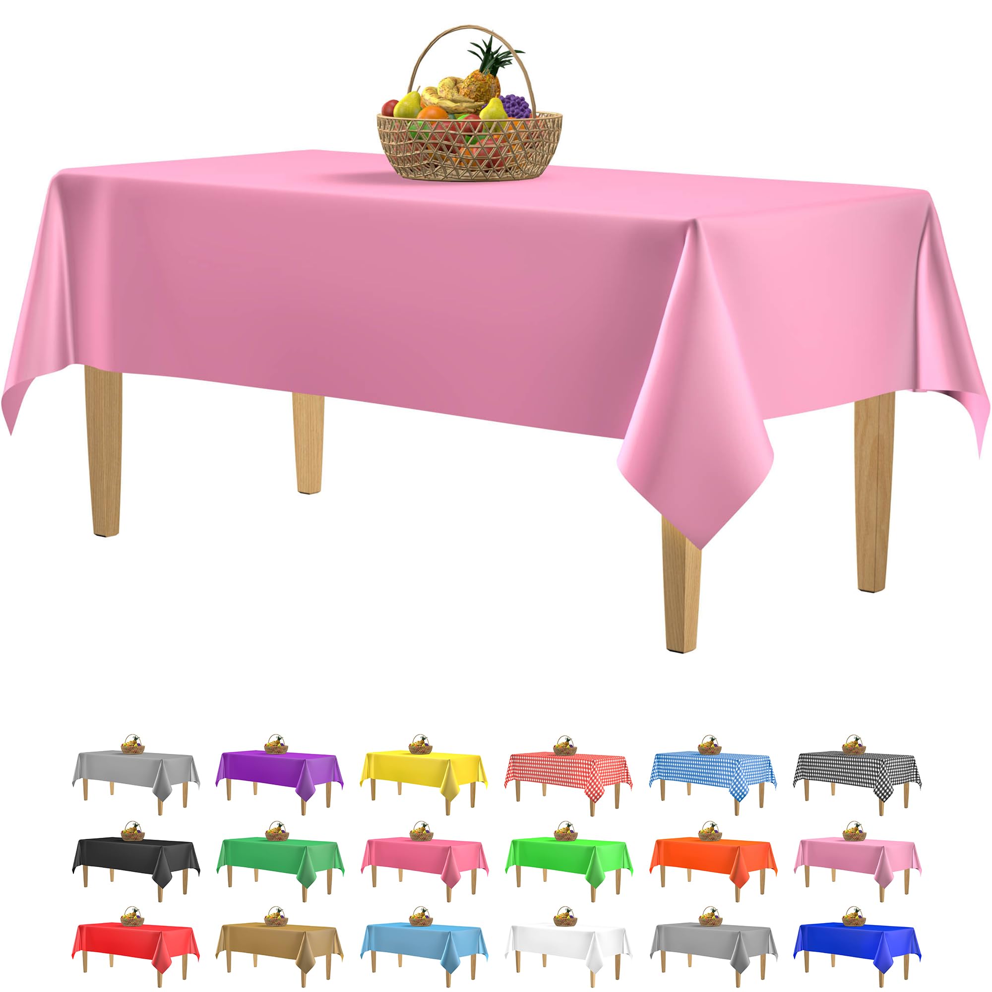 14 Pack Premium Pink Plastic Tablecloth - 54 X 108 In. Disposable Rectangle Plastic Table Cloth - Decorative Rectangle Table Cov
