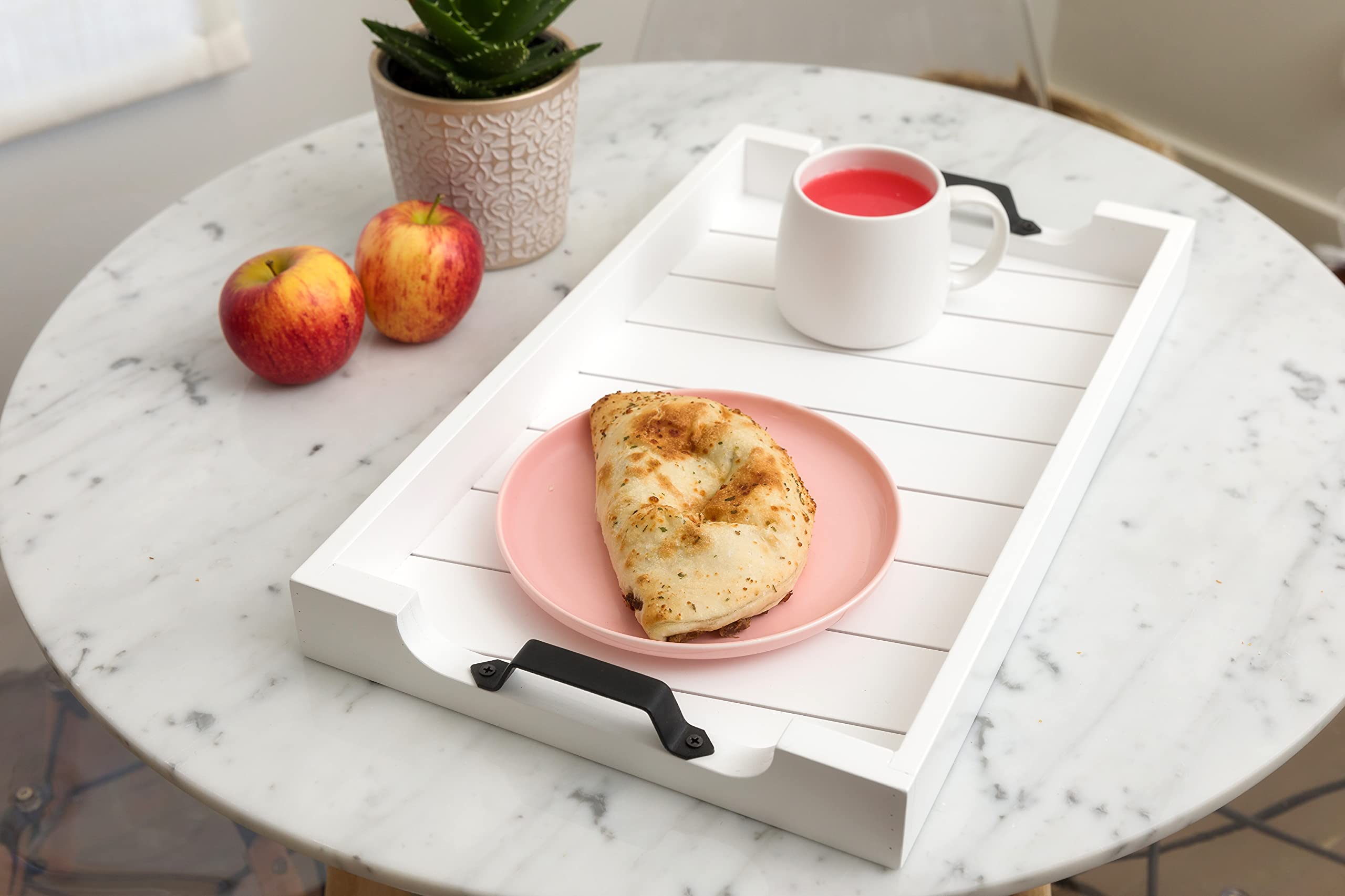 Bamboo Land- Large Wooden Serving Tray With Handle, 20    X 12, White, Wooden Tray With Handles, Serving Tray With Handles, Tray