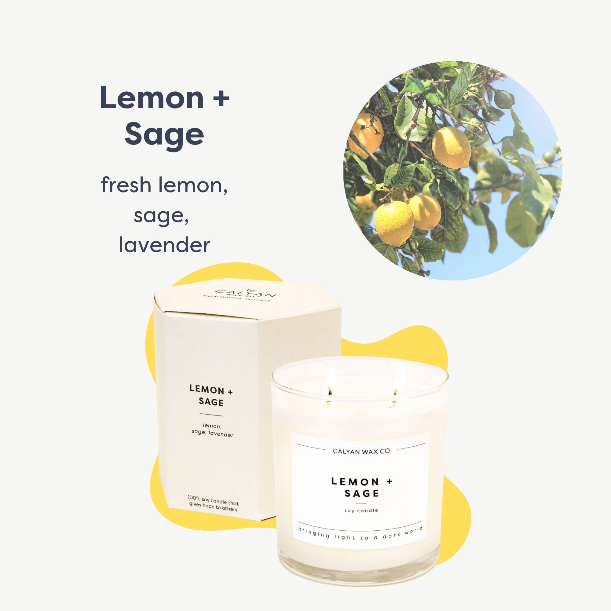 Calyan Wax Scented Candle, Lemon & Sage Candle for The Home Scented with Rose, Lemon & Lavender, Soy Wax Aromatherapy Candle in