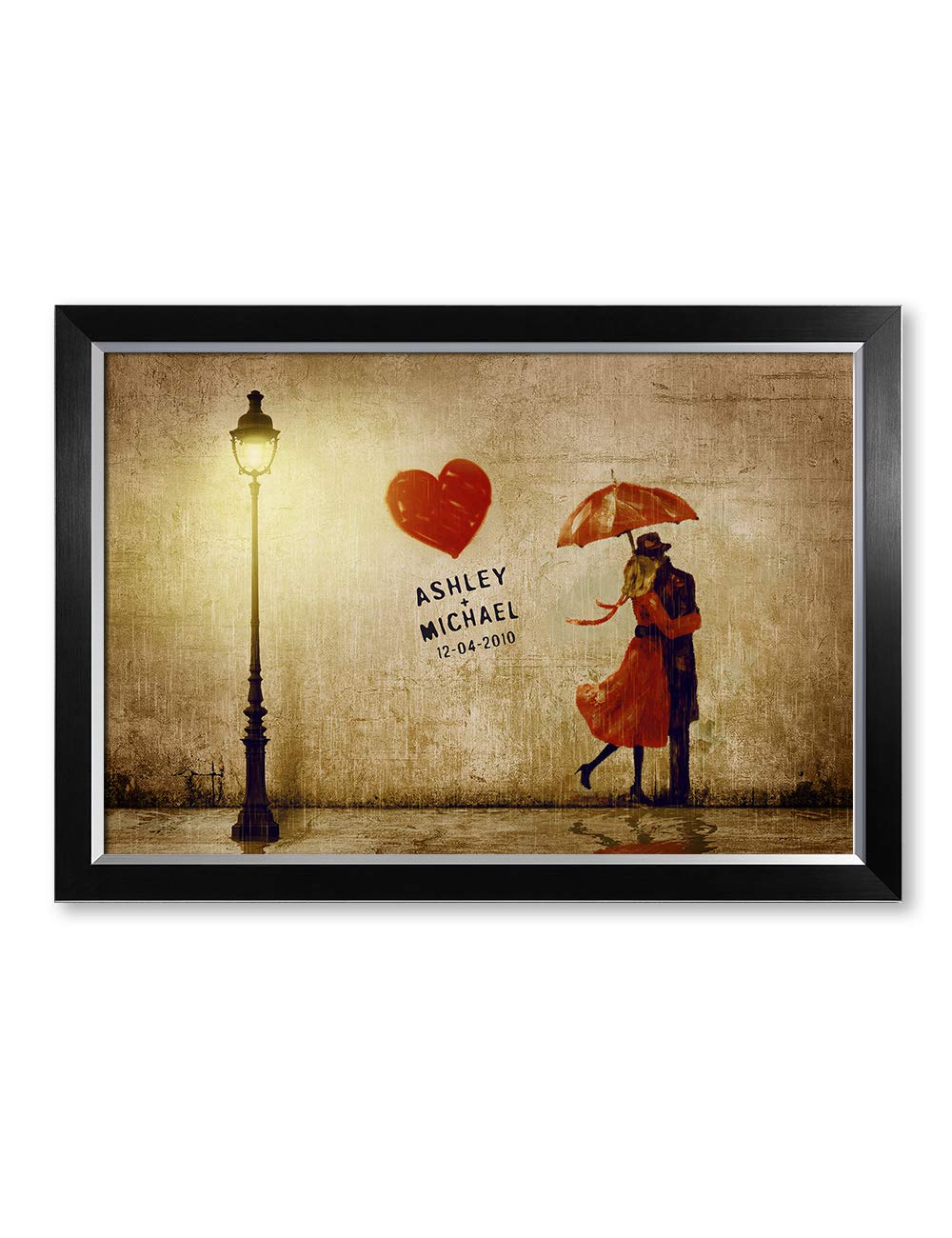 Ipic - Our First Kiss Personalized Framed Artwork For Romantic Anniversary And Wedding Gifts; Picture Size: 30X20, Framed Size: