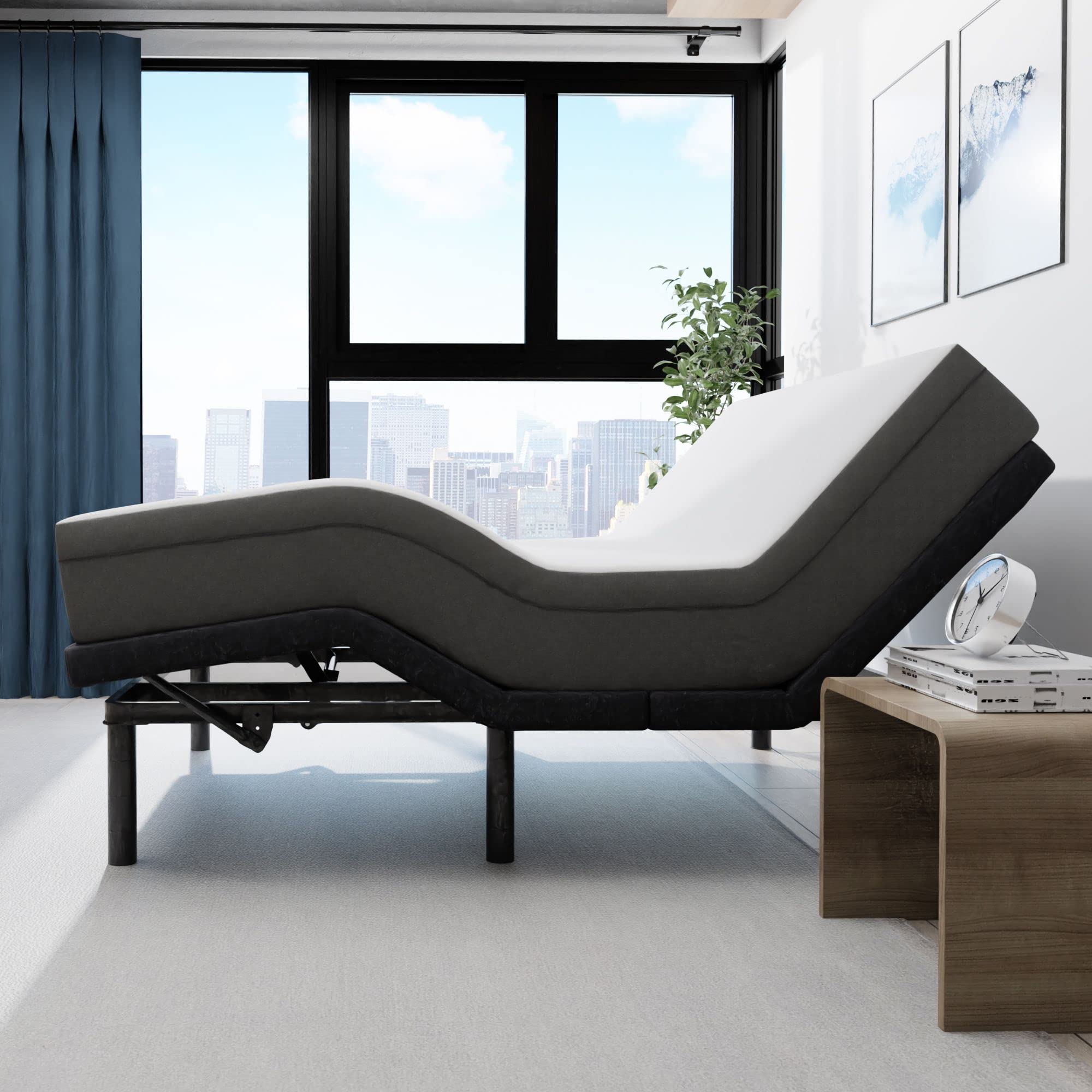 Blissful Nights E4 King Adjustable Bed Base Frame With 10'' Medium Firm Gel Infused Memory Foam Mattress