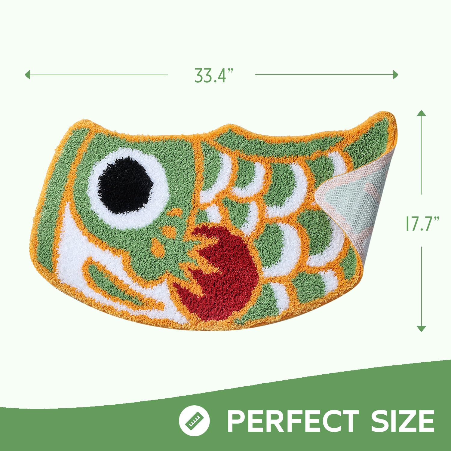 Feblilac Japanese Koi Bathroom Rug Soft Green Fish Bath Rugs, Fast Dry Microfiber Non-Slip Mat For Tub Shower Room Floor, Machin