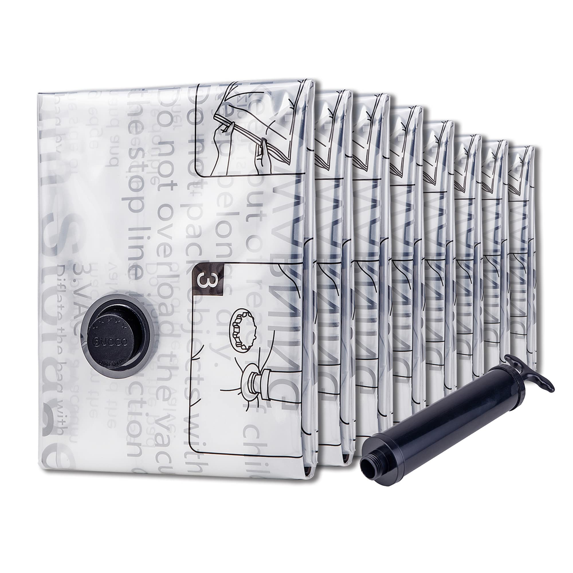 Suoco Vacuum Storage Bags (8 Large), Space Saver Bags For Clothes, Bedding Pillows, Comforters, Blankets Storage, Vacuum Sealer